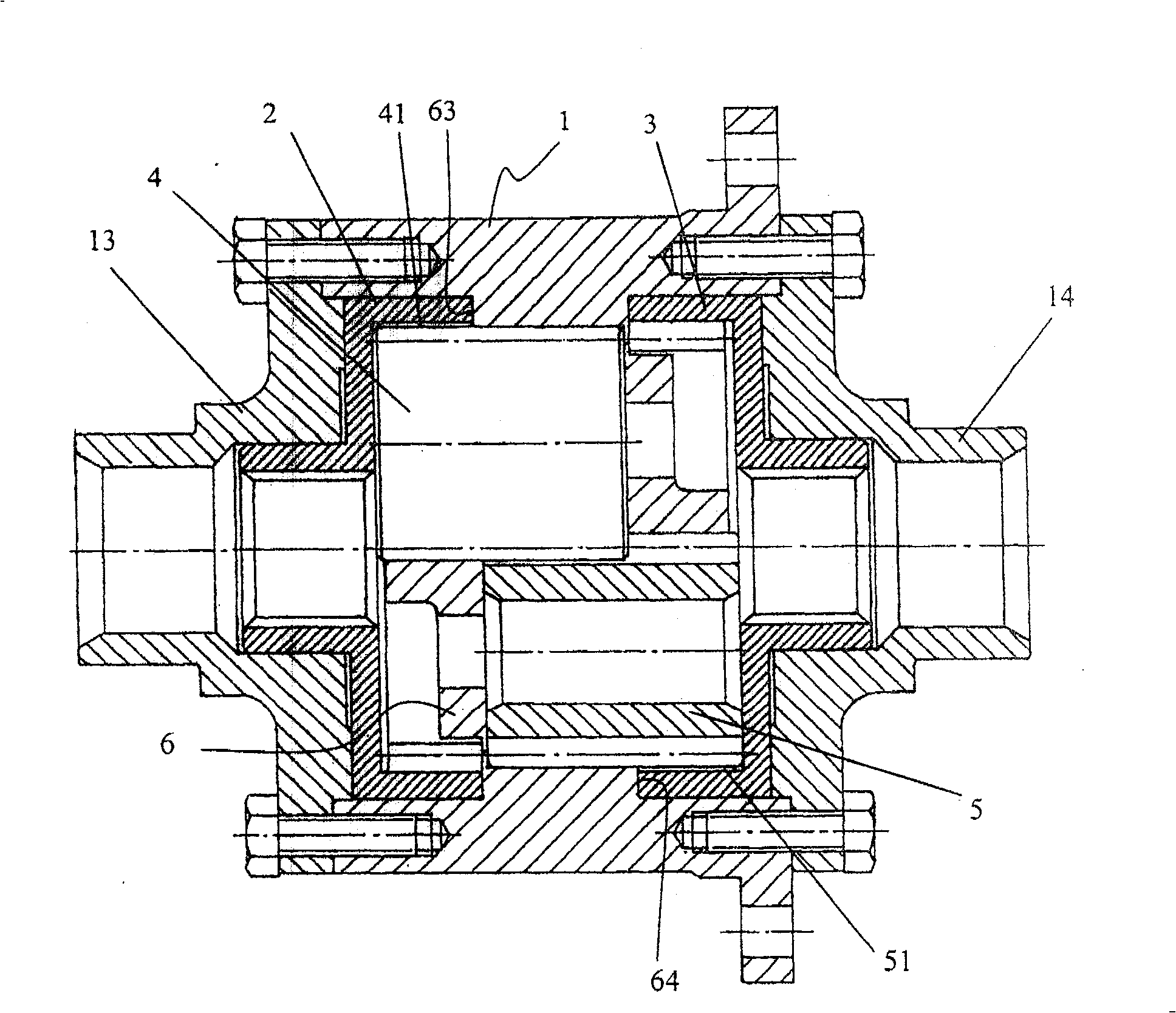 Slide limiting differential mechanism with asymmetric structure