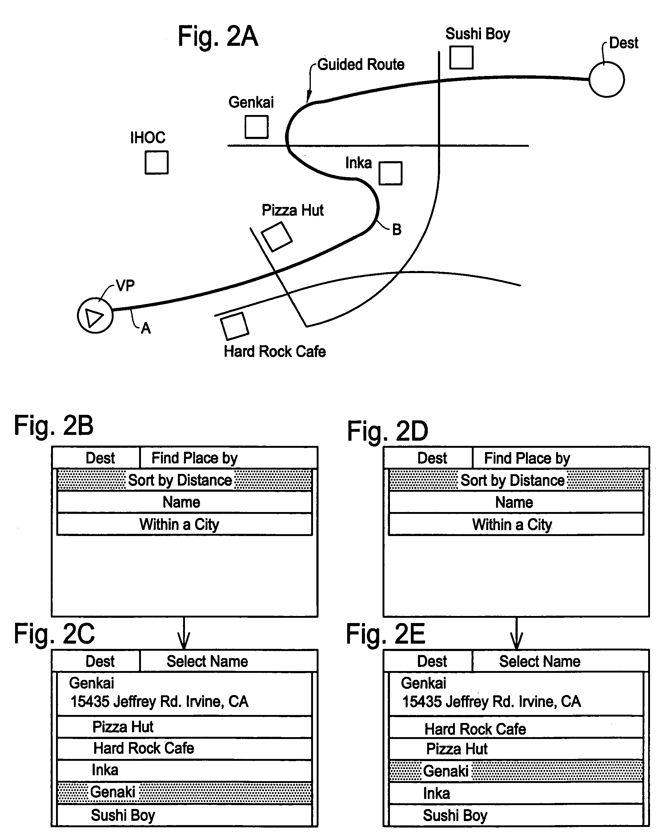 Display method and apparatus for navigation system for searching POI and arranging listing order of POI