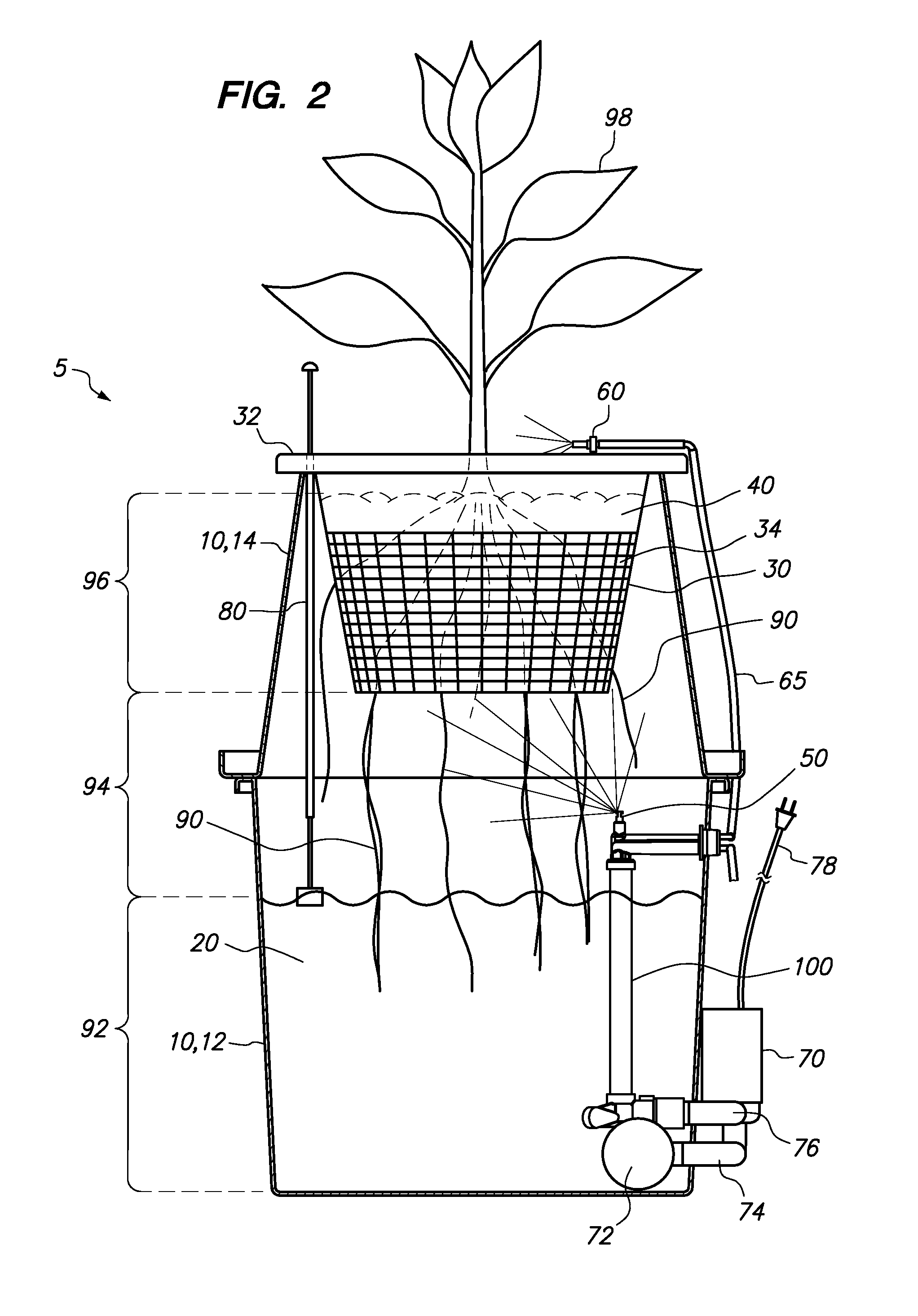 Hydroponic plant container with highly oxygenated nutrient solution using continuous air injection and continuous coriolis effect mixing