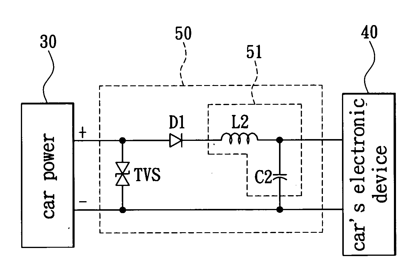 Protection circuit for electric power of a car
