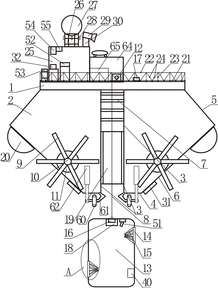 Roller type fishing boat provided with bathroom