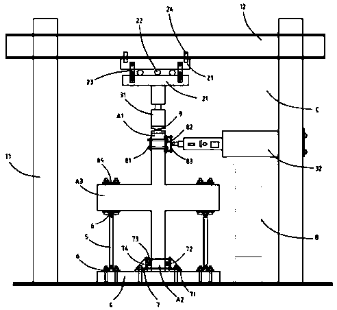 Test device for simulating horizontal earthquake action of node in framework beam column