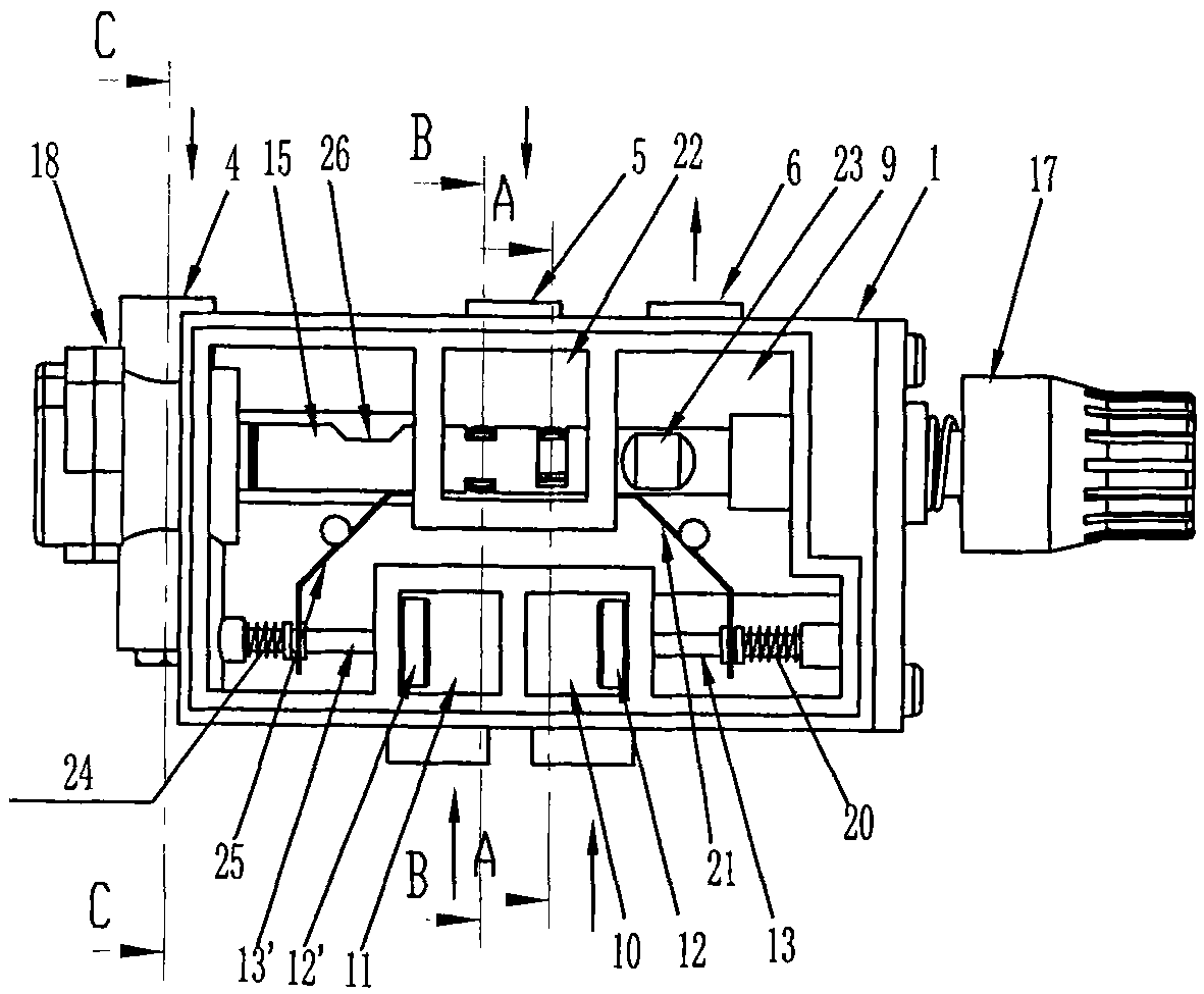 Double gas source selection valve with stopping function