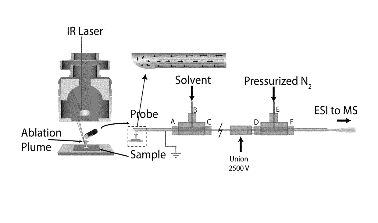 Ambient infrared laser ablation mass spectrometry (AIRLAB-MS) with plume capture by continuous flow solvent probe