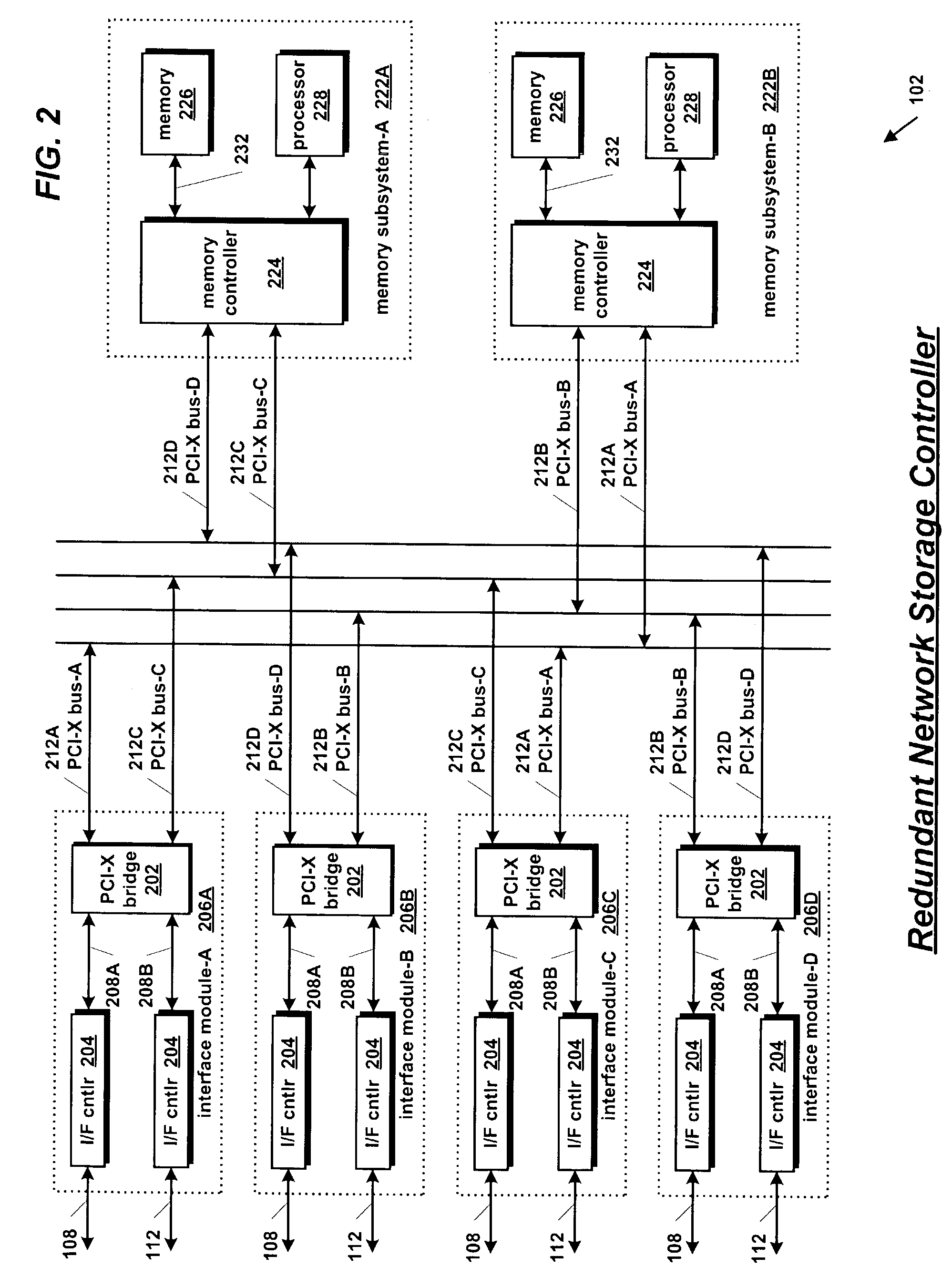 Broadcast bridge apparatus for transferring data to redundant memory subsystems in a storage controller