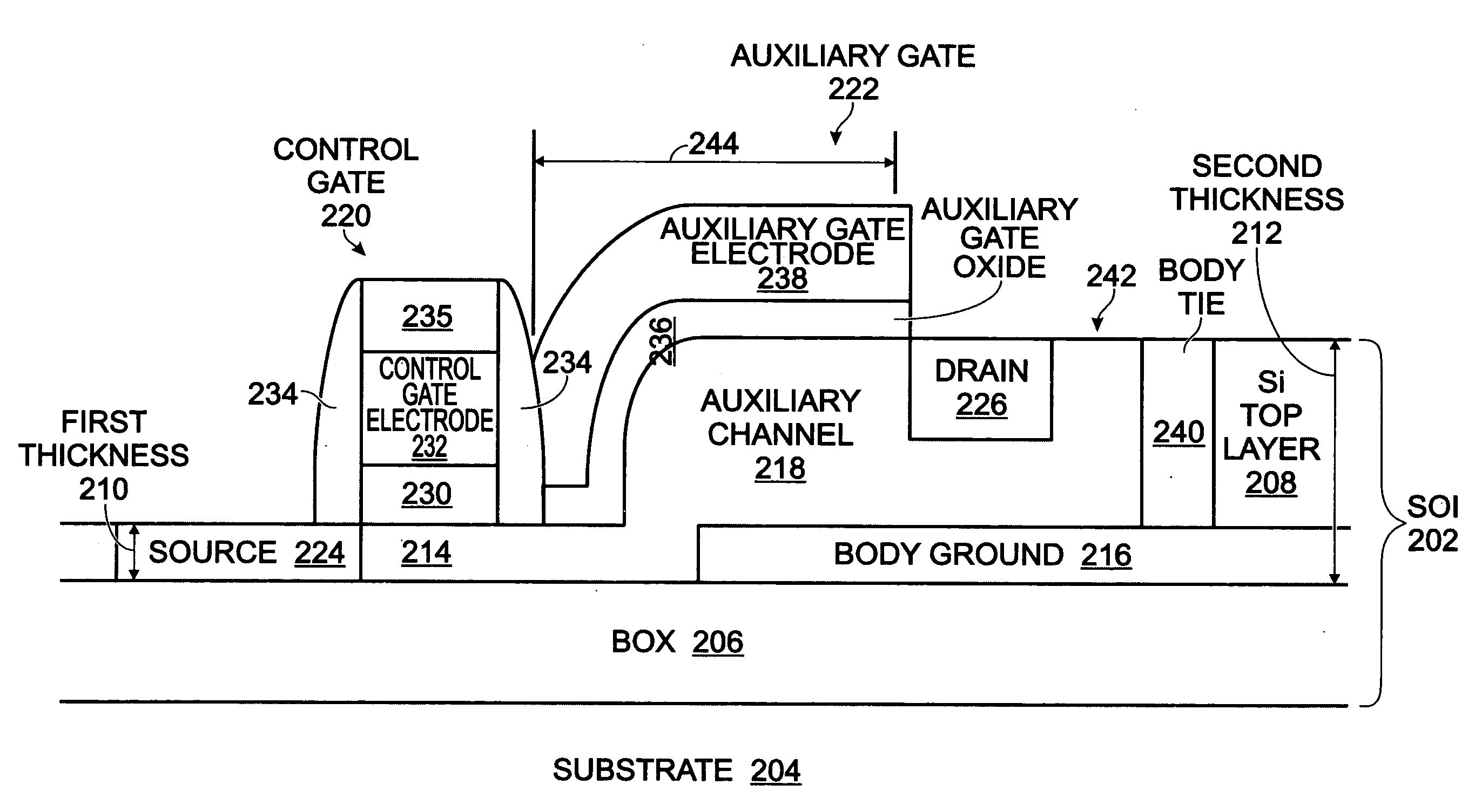 Thin silicon-on-insulator high voltage transistor with body ground