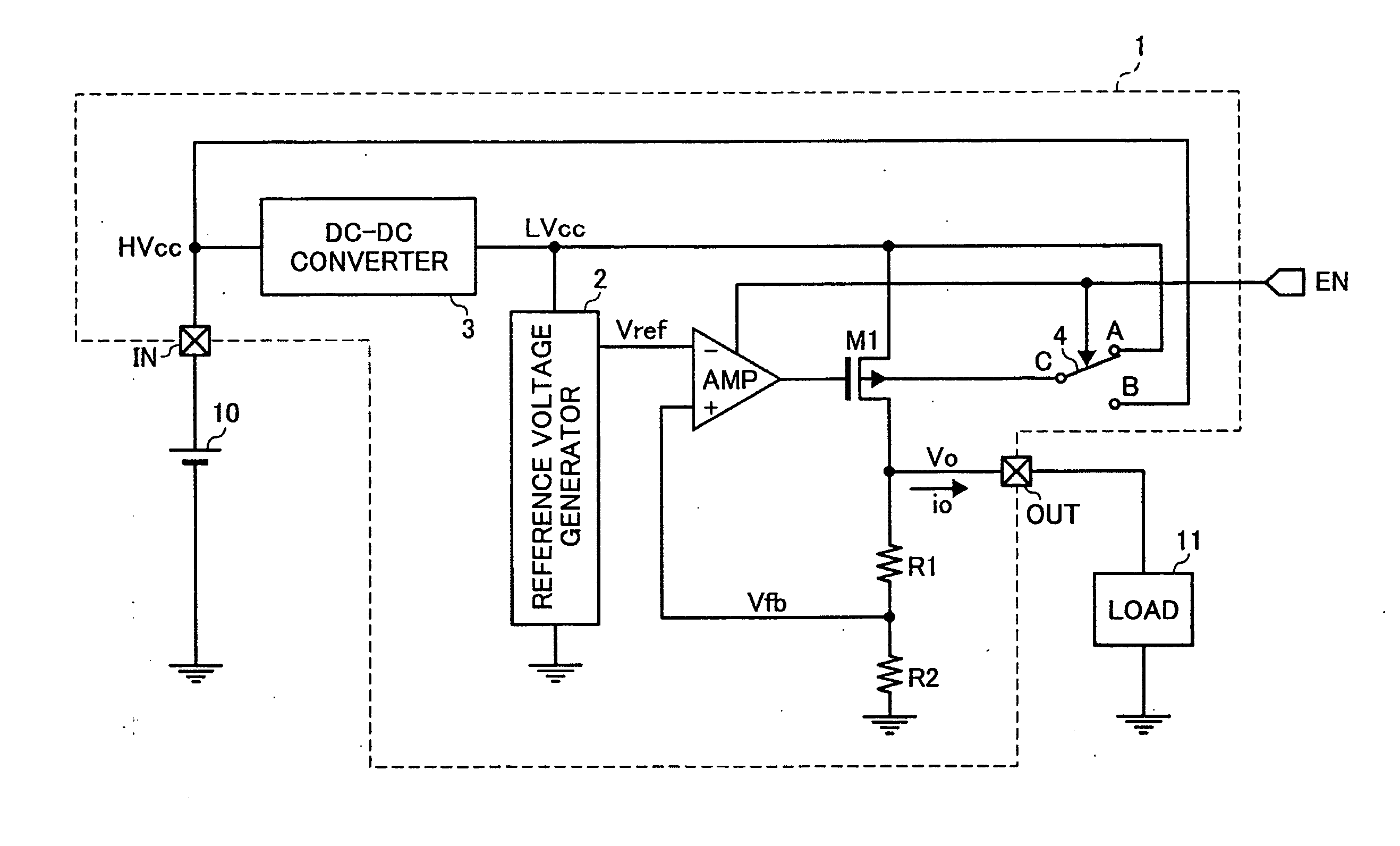 Constant voltage regulator for generating a low voltage output