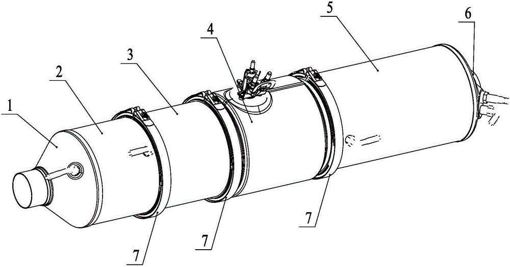 Shaft-inlet and shaft-outlet barrel type aftertreatment assembly