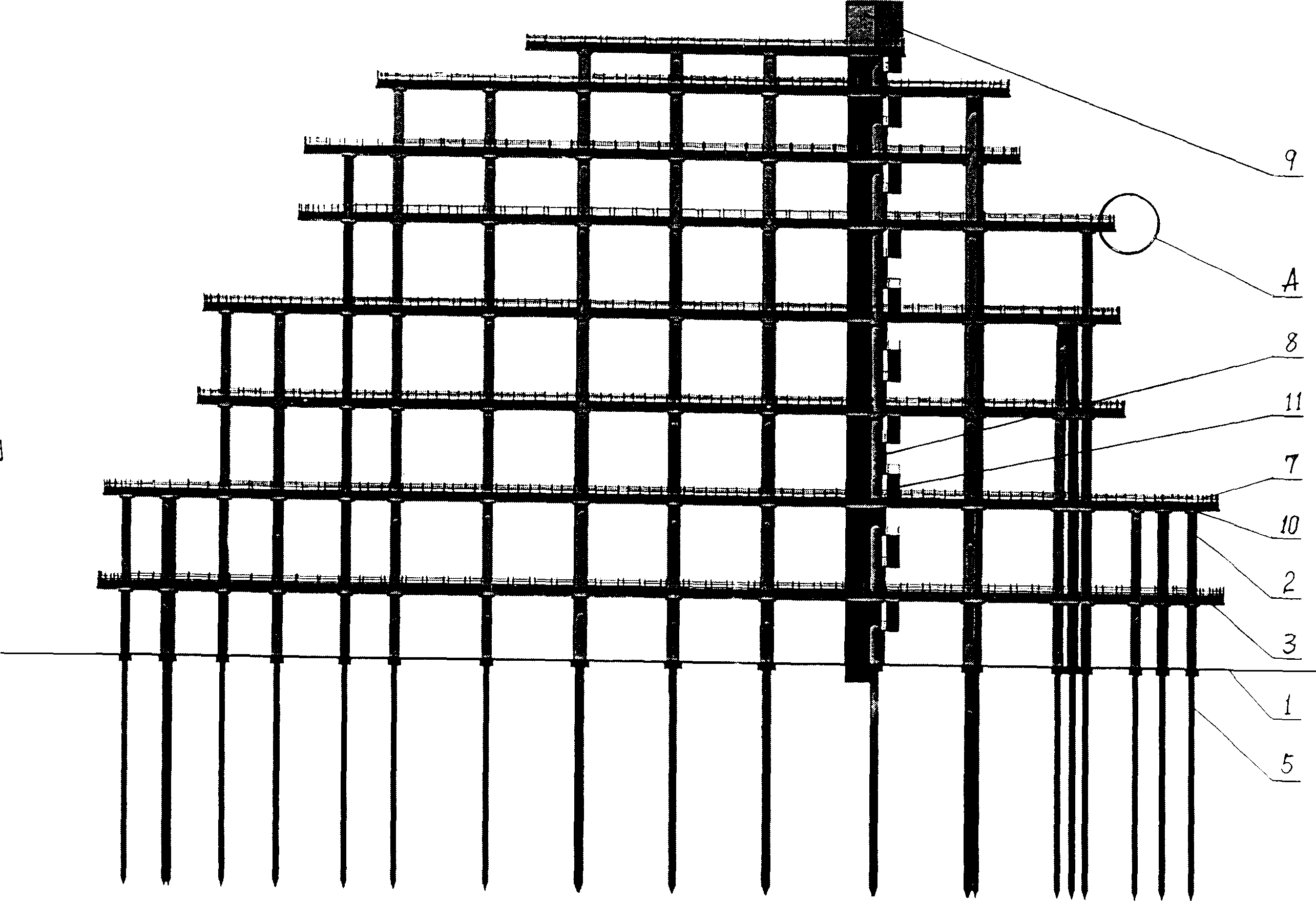 V-shaped building framework using space to reclaim land
