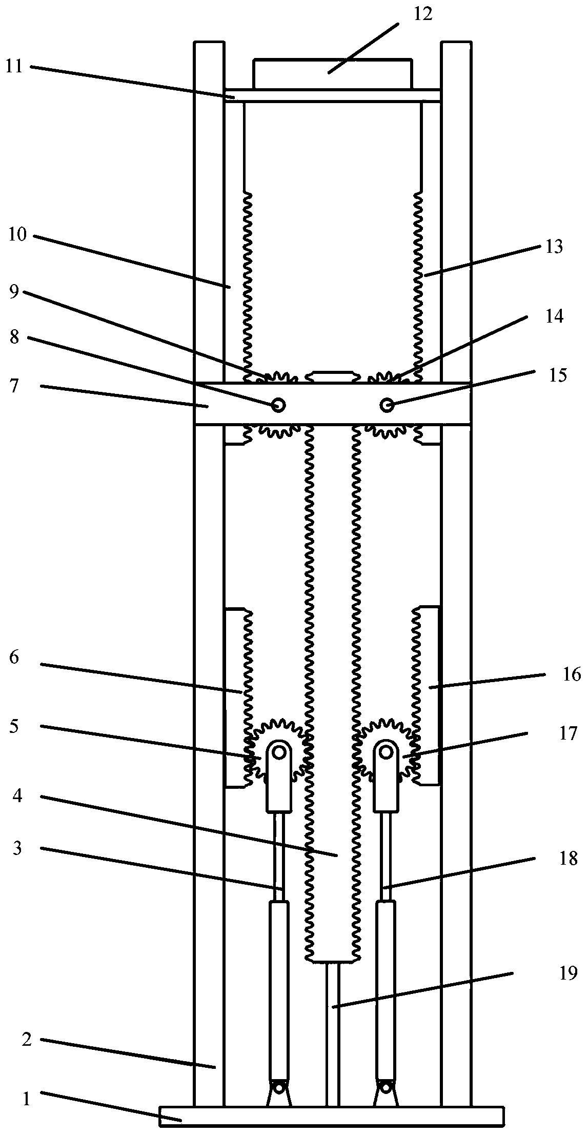 Symmetric dual-cylinder gear and rack drive extended-range type hydraulic pumping unit