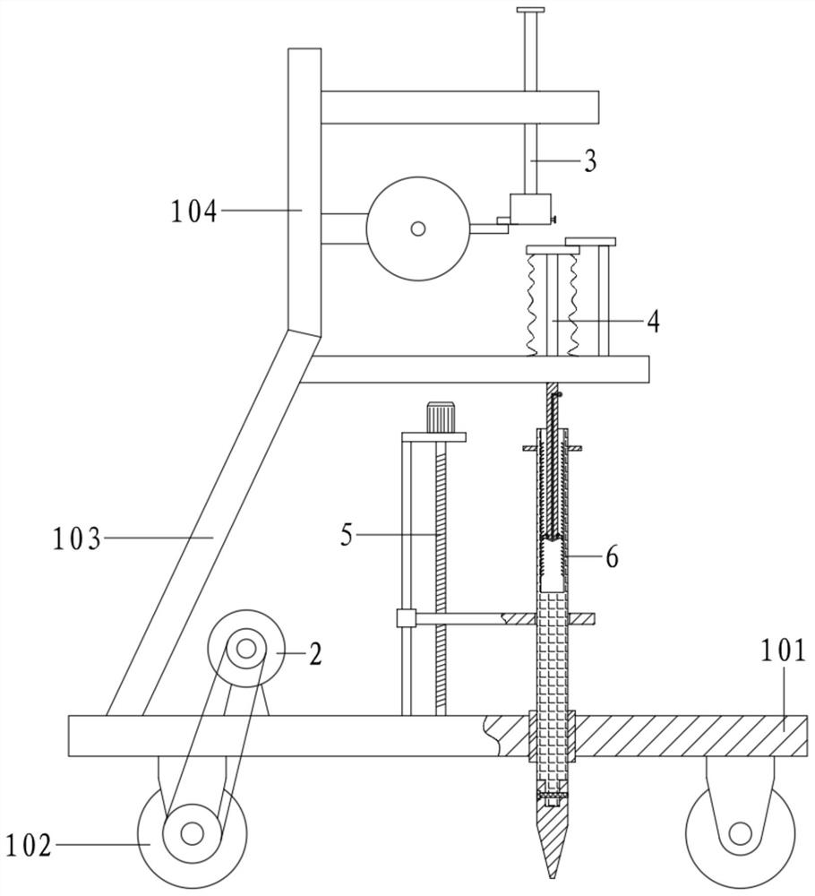 Free-falling-body-based frame column type electric lifting drill rod detection device and implementation method