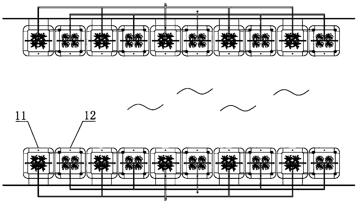 Three-dimensional floating bed and sinking bed combined type river water purifying device