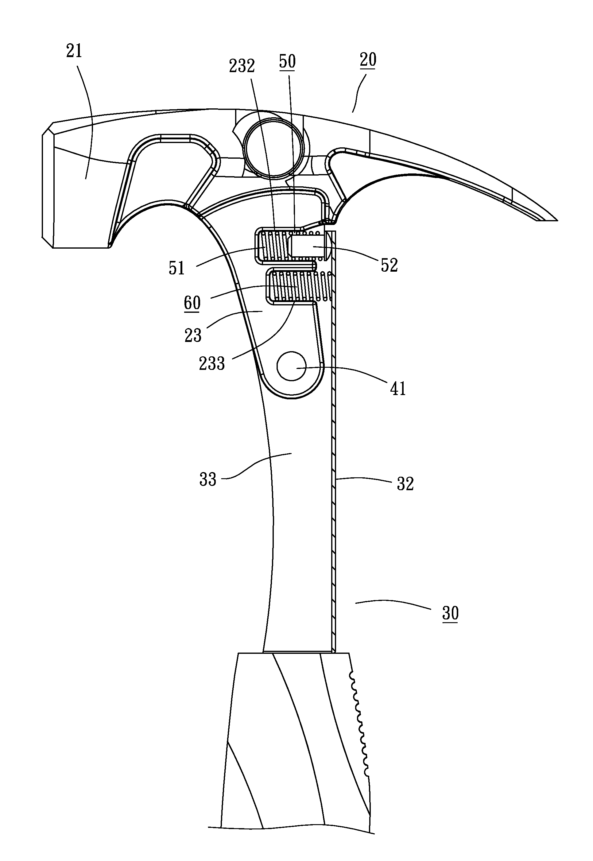 Hammering tool with buffer design