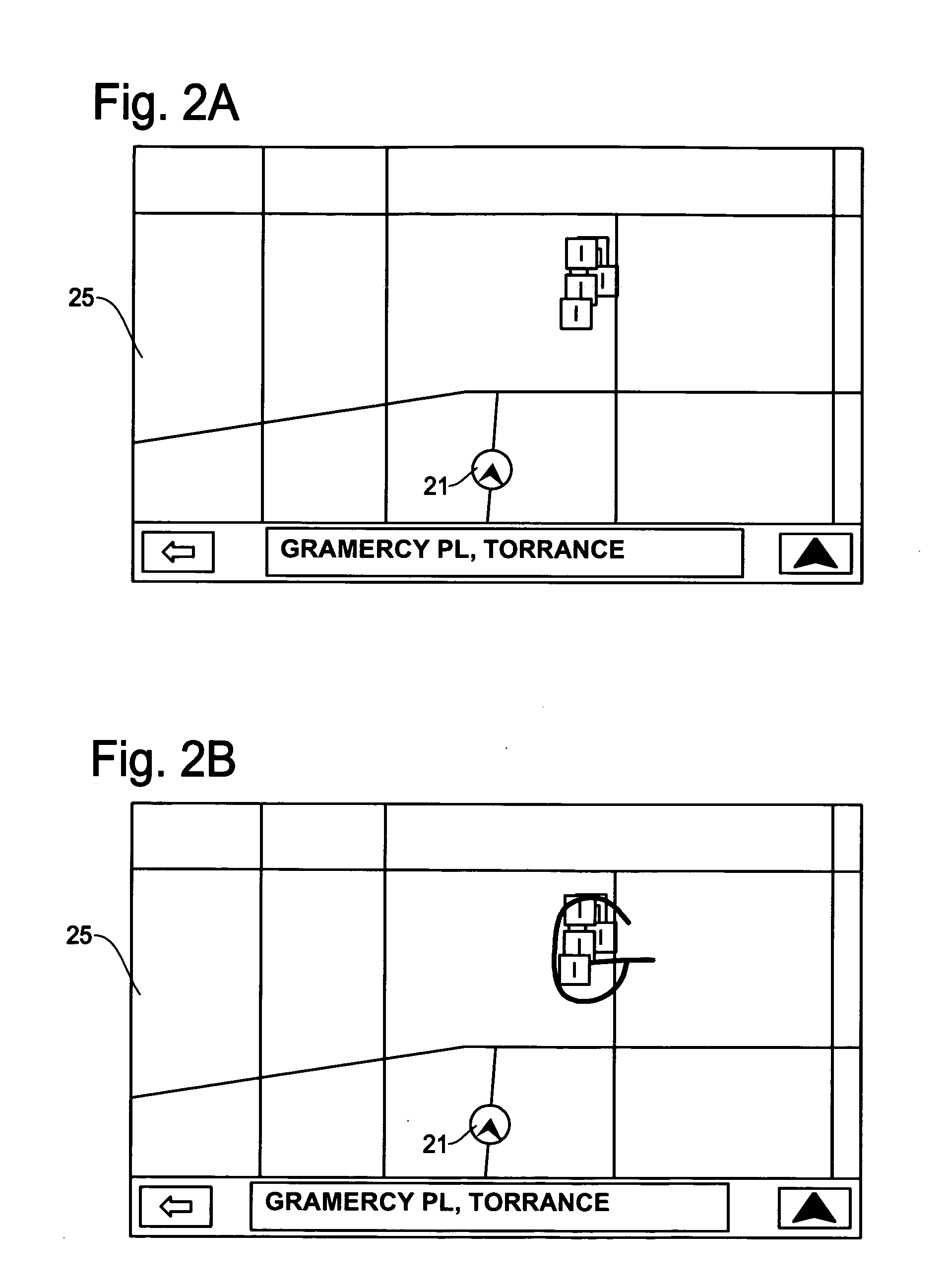 Method and apparatus for navigation system for selecting icons and application area by hand drawing on map image