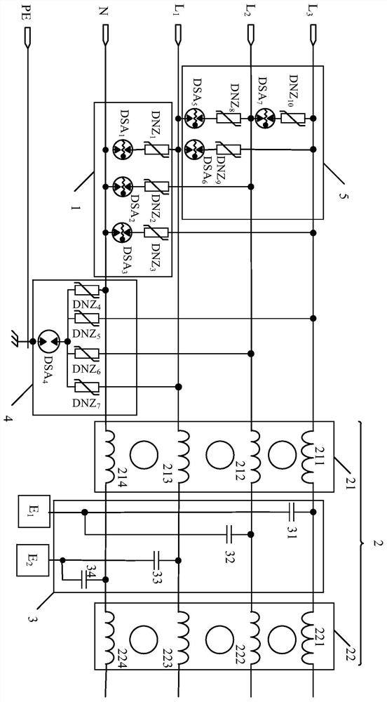 Surge absorption circuit for three-phase air conditioning system