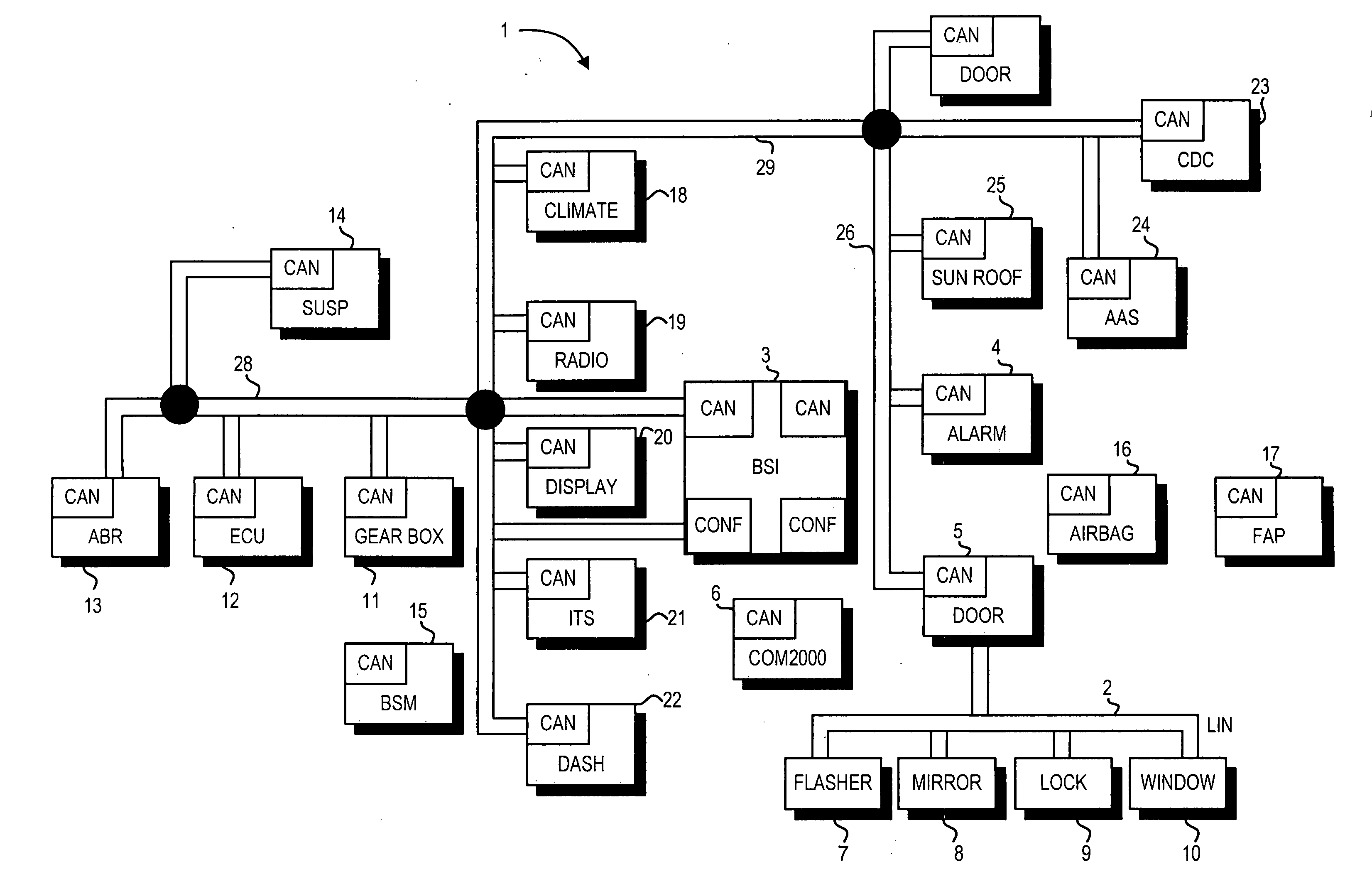 Message buffer for a receiver apparatus on a communications bus