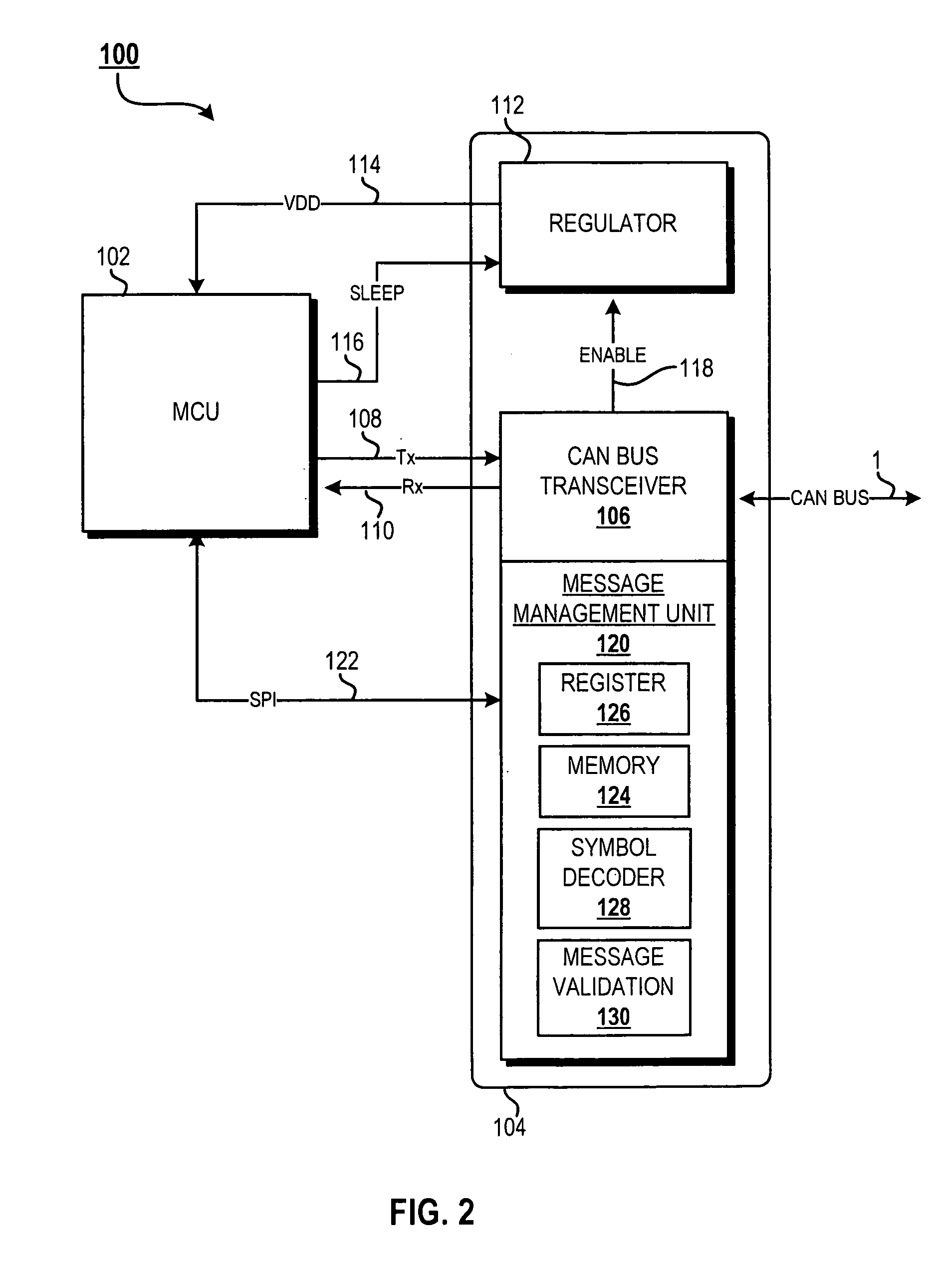 Message buffer for a receiver apparatus on a communications bus