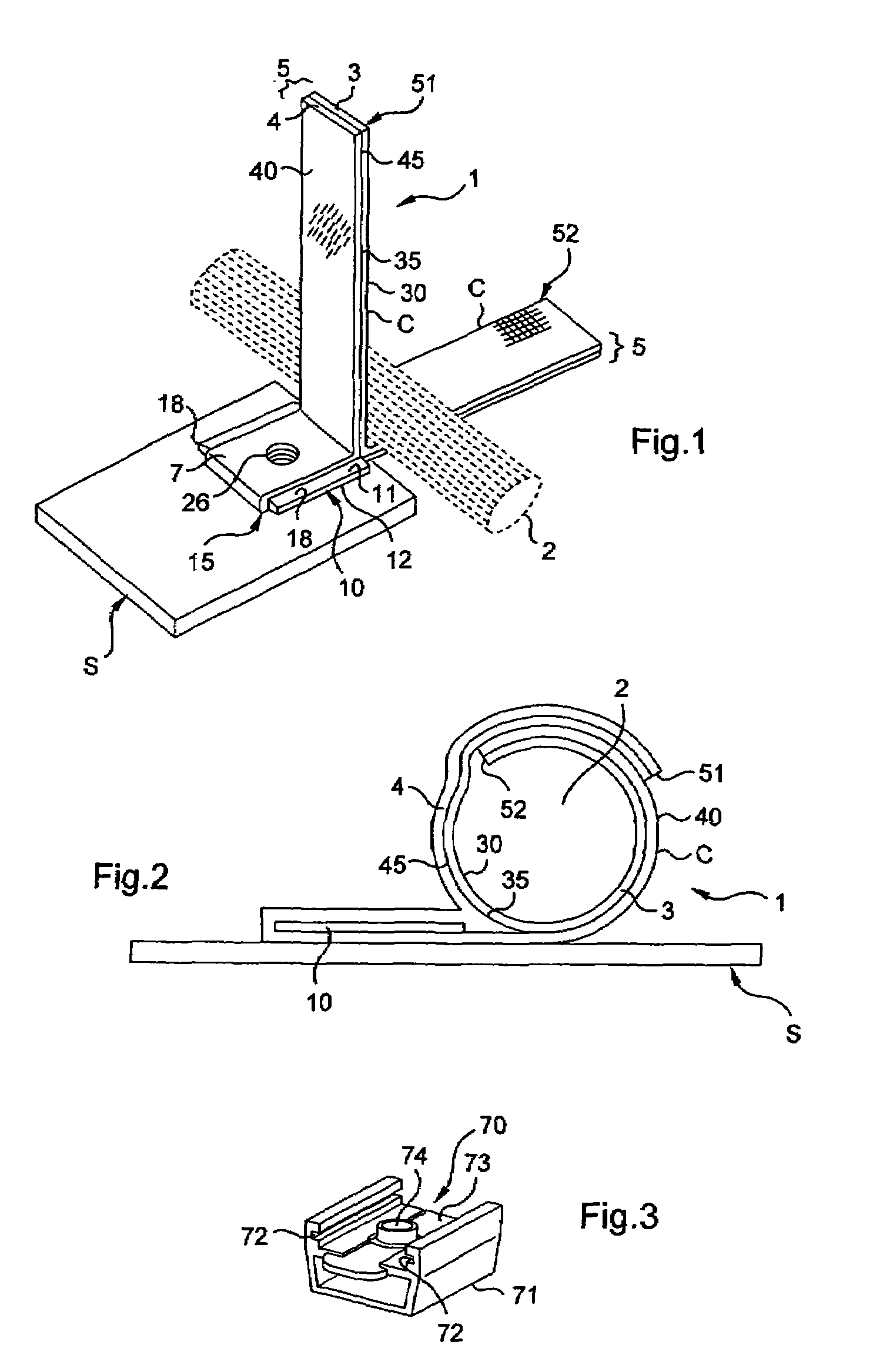 Device for fastening elongate elements to a structure