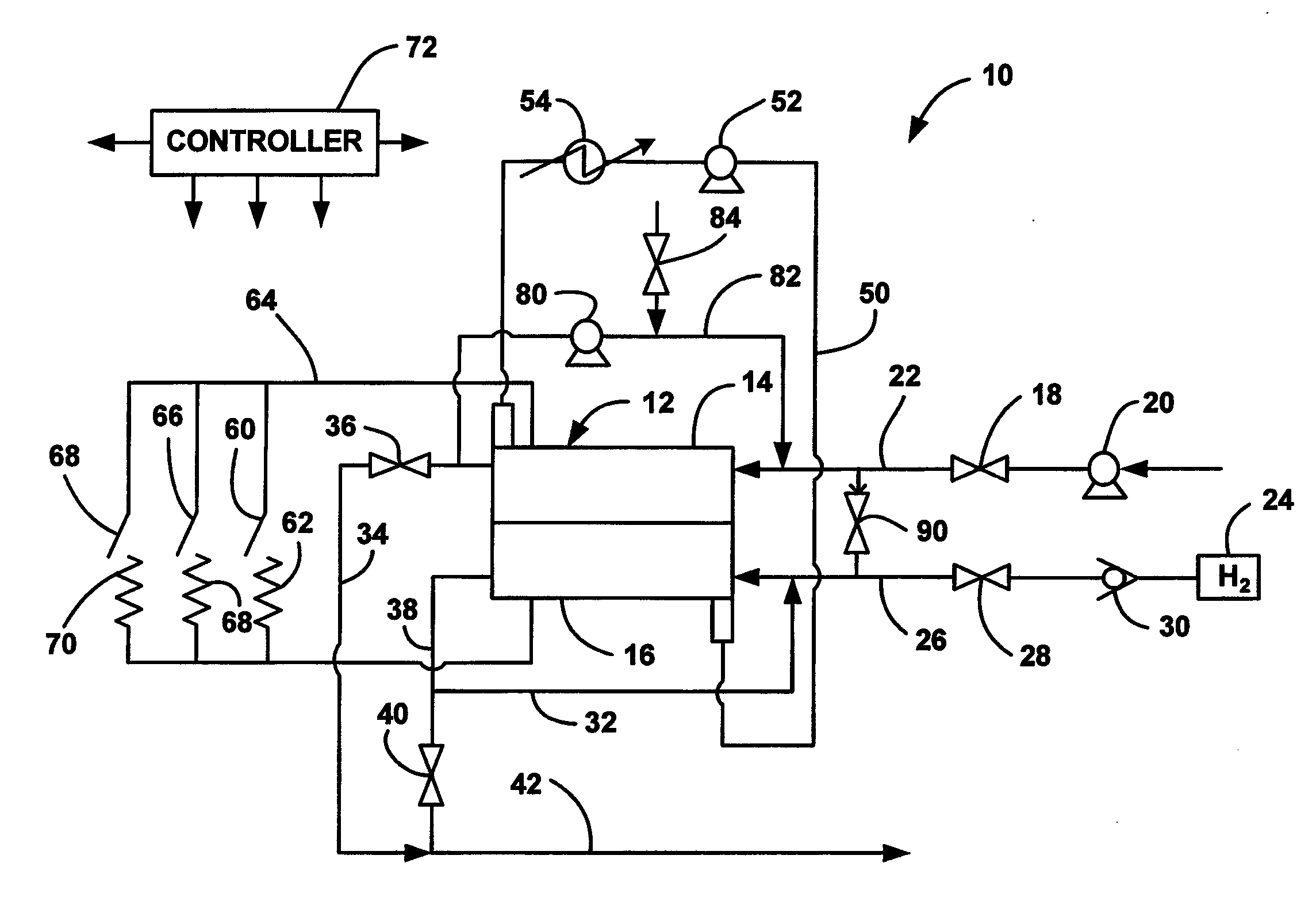 Method for mitigating cell degradation due to startup and shutdown via cathode re-circulation combined with electrical shorting of stack