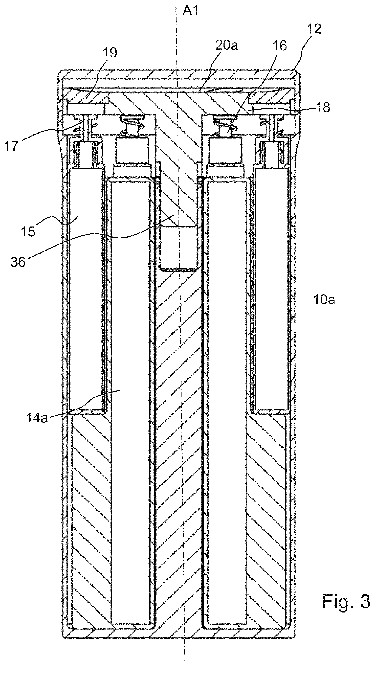 Device for dispensing a formulation of at least two compounds selected from a set of selectable compounds and associated container