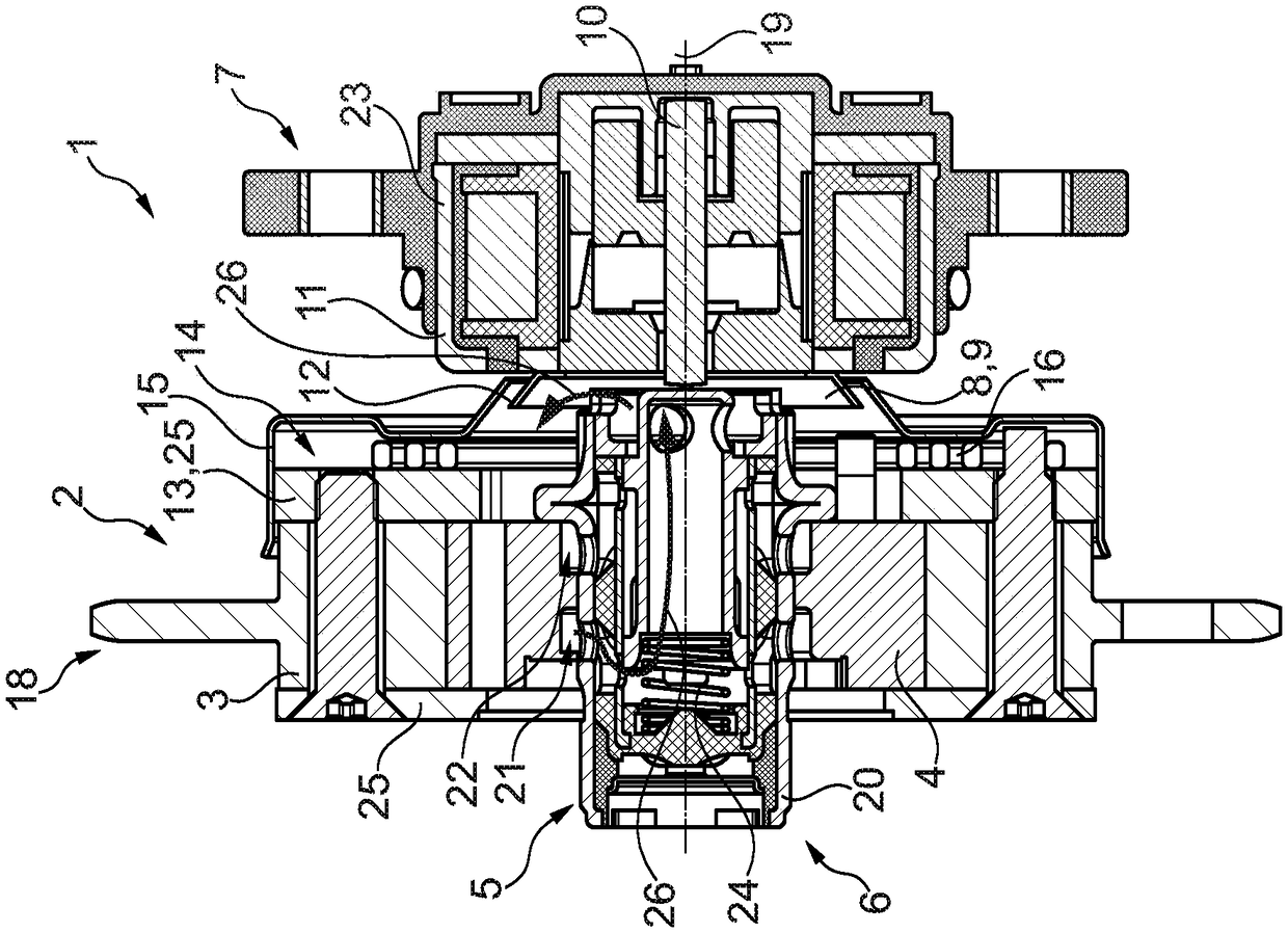 Camshaft adjusting system with means for catching hydraulic fluid draining from a valve in order to directly recirculate the fluid into the camshaft adjuster