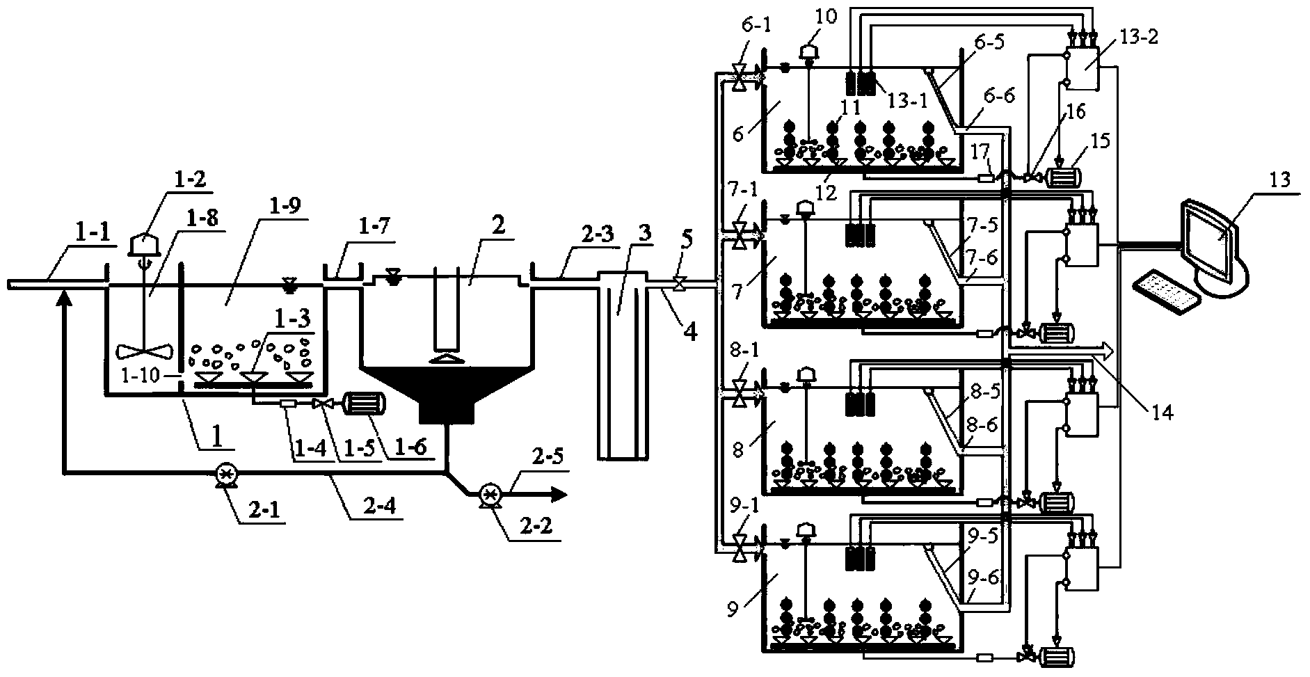 Device for treating sewage by coupling continuous flow An/O dephosphorization with SBR autotrophic nitrogen removal and method for treating municipal sewage