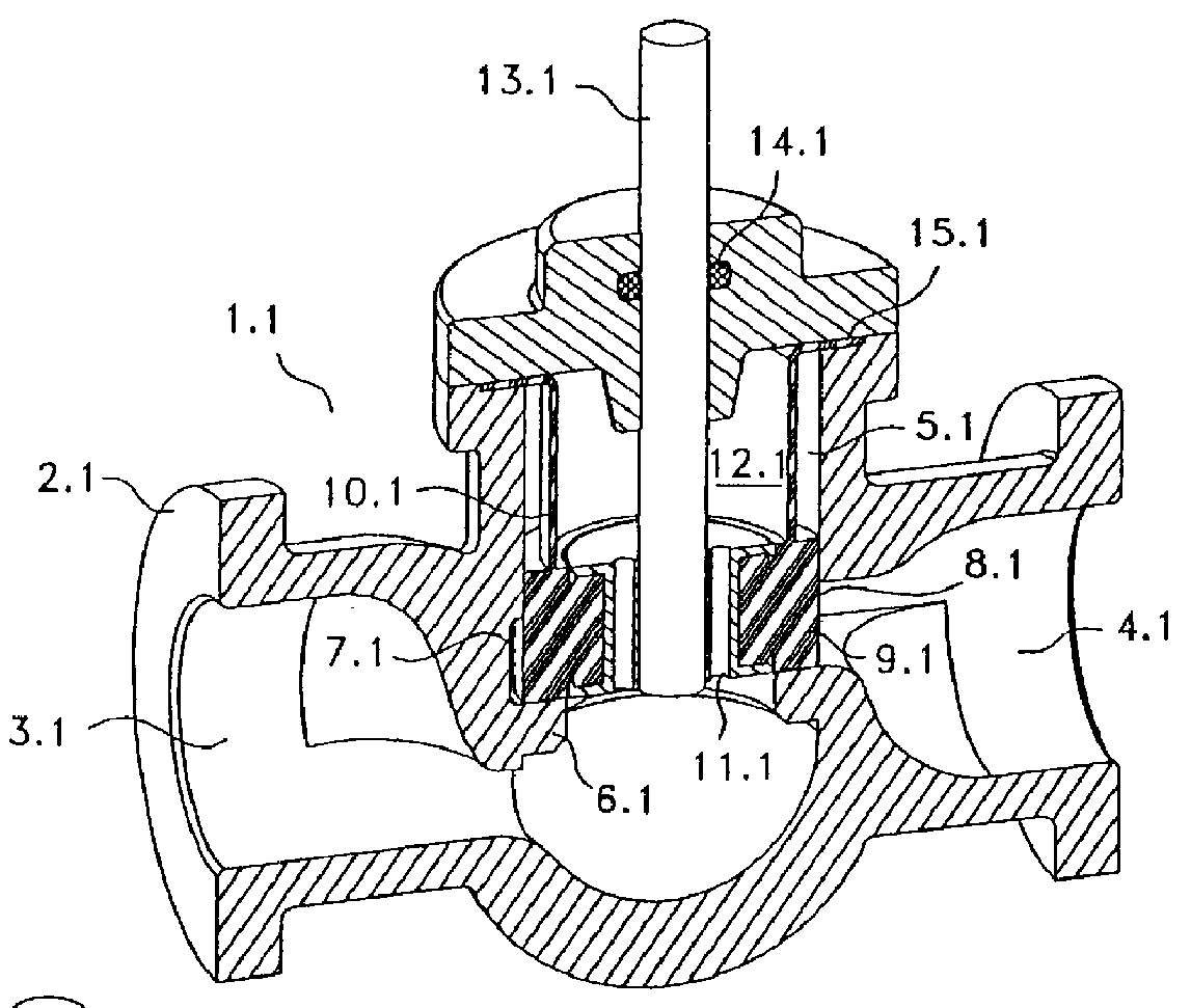 Balanced valve operated by the axial driving of a stem displacing a special elastomeric sealing body