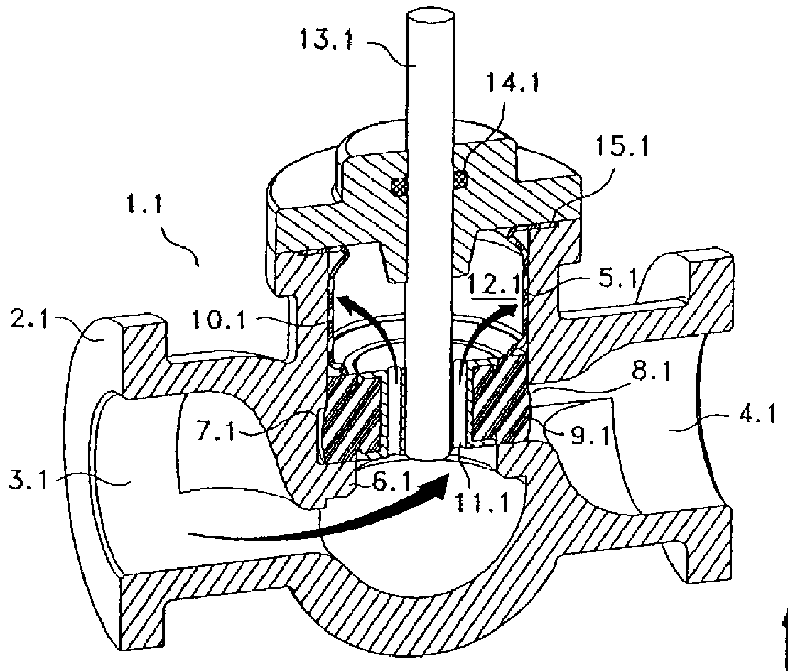 Balanced valve operated by the axial driving of a stem displacing a special elastomeric sealing body