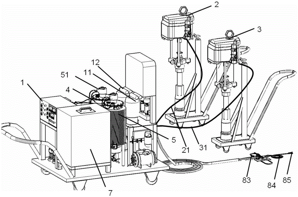 Two-component, high-pressure, adjustable-ratio fire-resistant paint spraying equipment and method