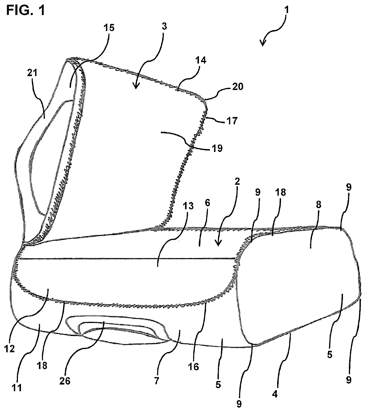 Suitcase comprising a lid that overlaps a side wall