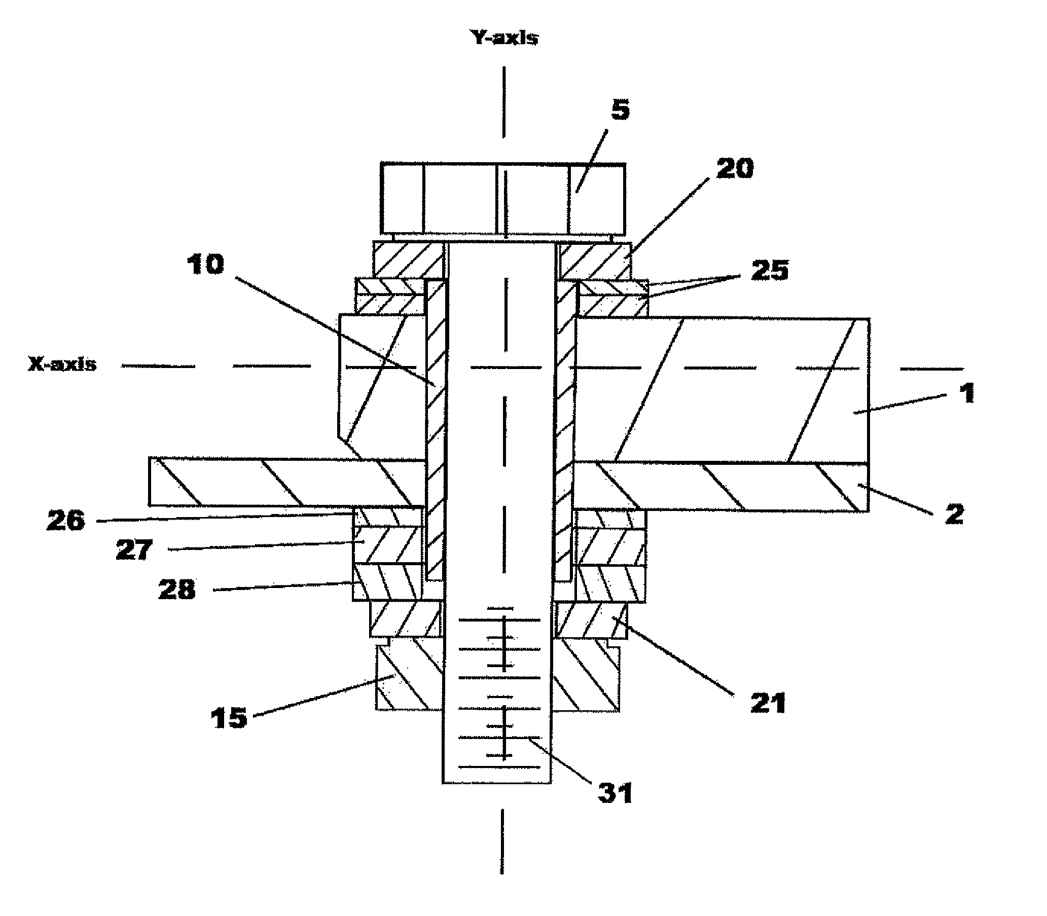Tapered sleeve, bolt, nut and washer device