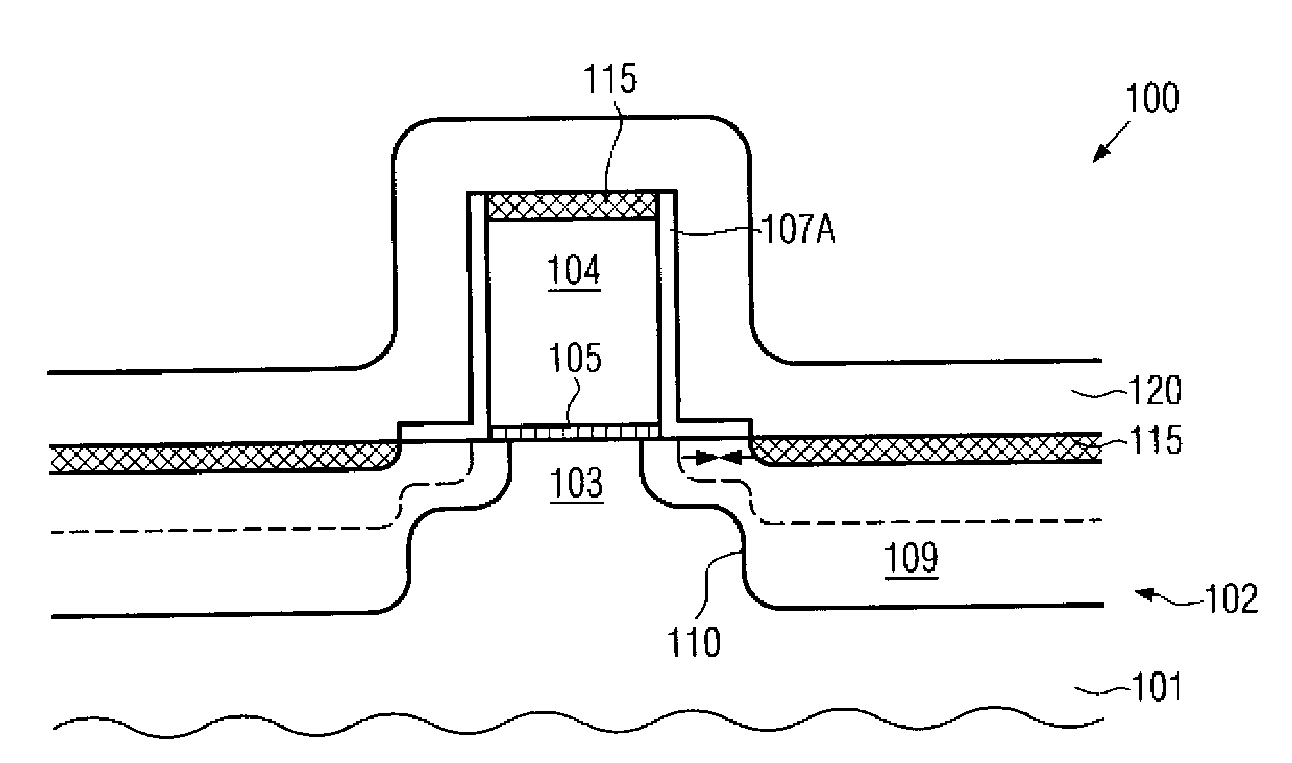 Transistor having an embedded tensile strain layer with reduced offset to the gate electrode and a method for forming the same