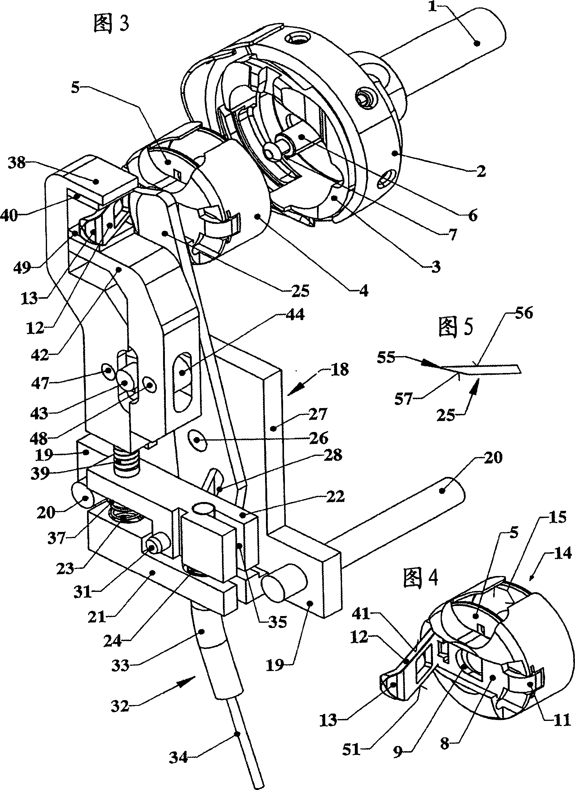 Device for sewing or knitting machines for changing the spool for the looper thread