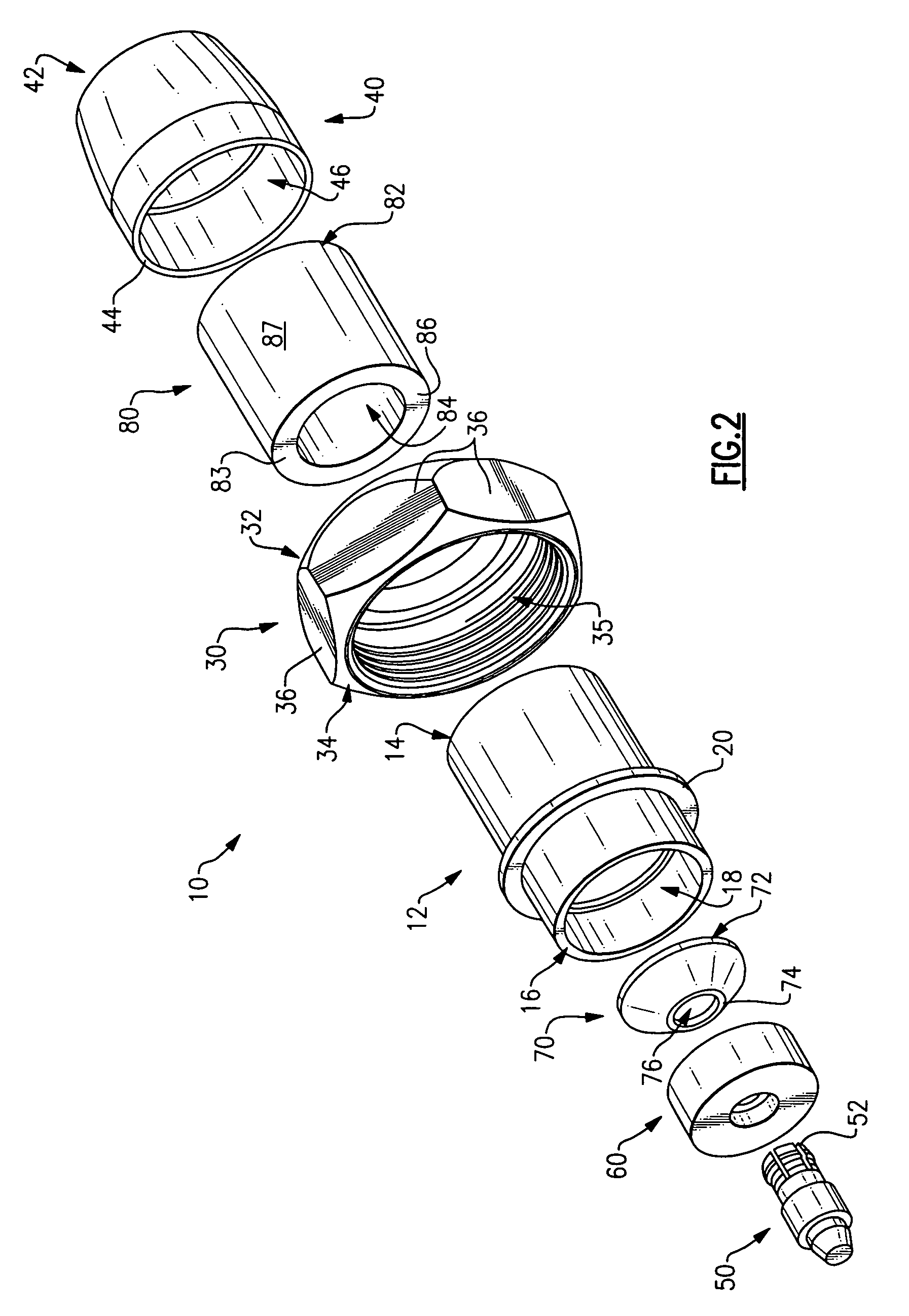 Compact compression connector with flexible clamp for corrugated coaxial cable