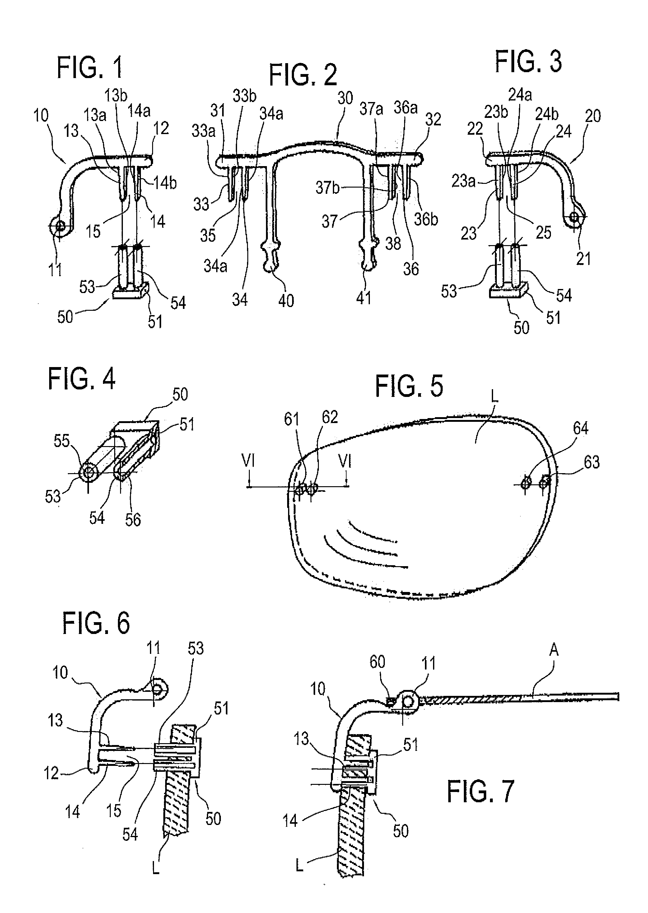 System for fastening bridge and temples in the manufacture of eyeglasses