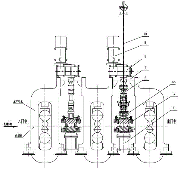 Upper drive vertical roll mill, mill layout and roll changing method