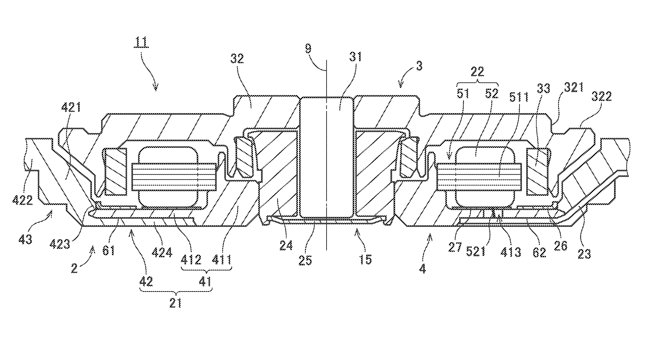 Base plate made of materials which have a different young's modulus, base unit, motor, disk drive apparatus and method of manufacturing the base plate