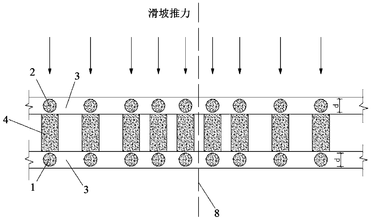 Double-row bottom-expanded long and short combined anti-slide pile for slope supporting