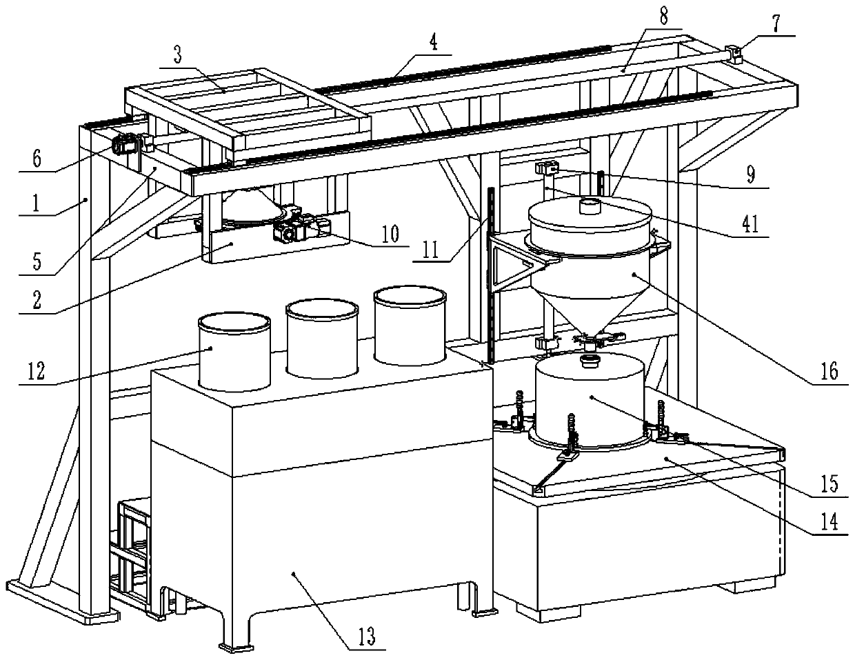 Automatic compensation filling device for isostatic press moulding of energetic materials