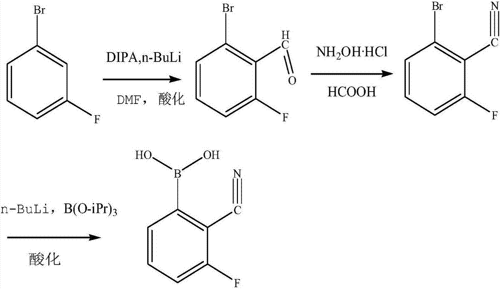 Process for synthesizing 2-cyanogroup 3-fluorophenylboronic acid
