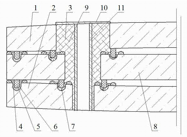 Glass-welded convex double-vacuum-layer glass provided with edges sealed by sealing grooves and sealing strips and provided with mounting hole(s)