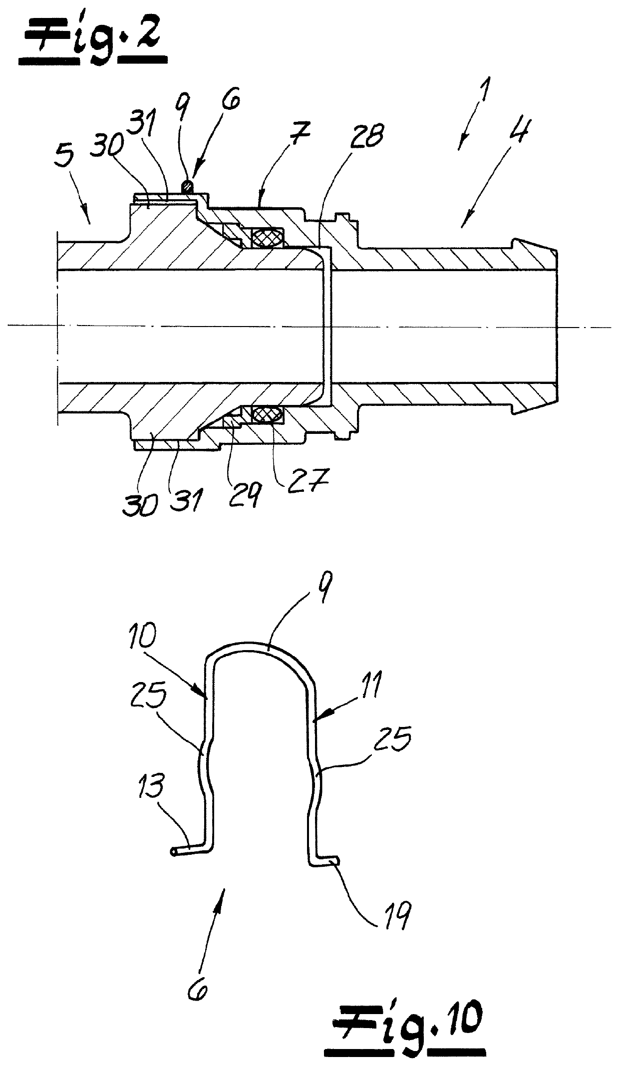 Connector for connection between two fluid-conveying elements