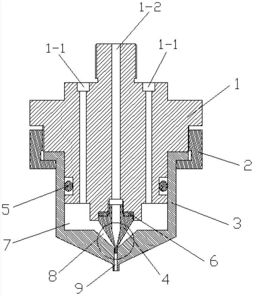 A nozzle for preparing nanoparticle by internal mixing supercritical fluid method