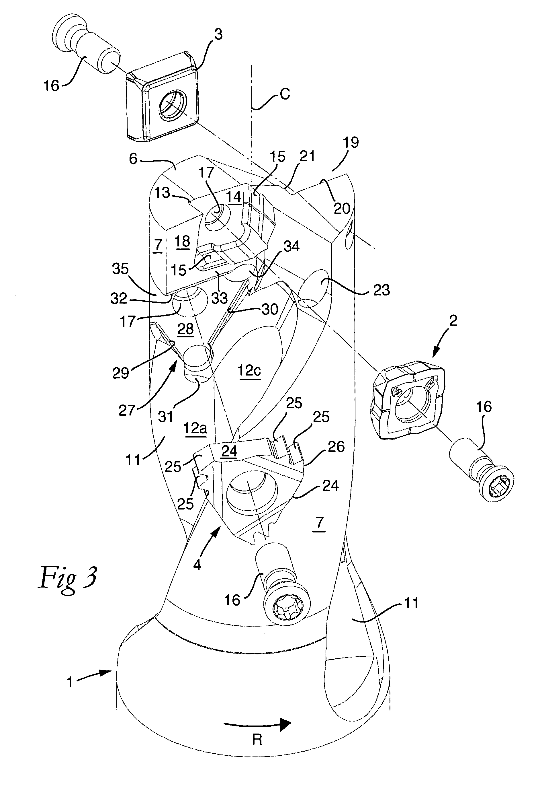 Rotatable multi-operation tool for chip removing machining, and a basic body therefor