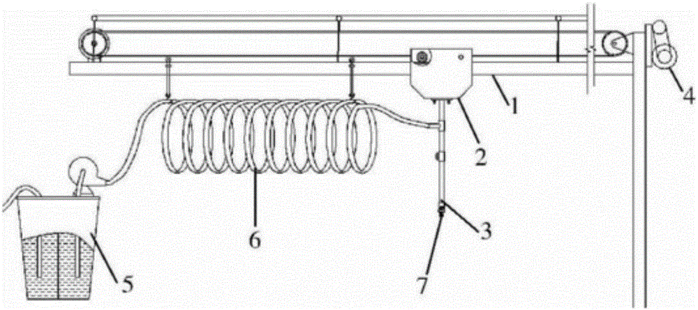 Movable hose irrigation device for greenhouses