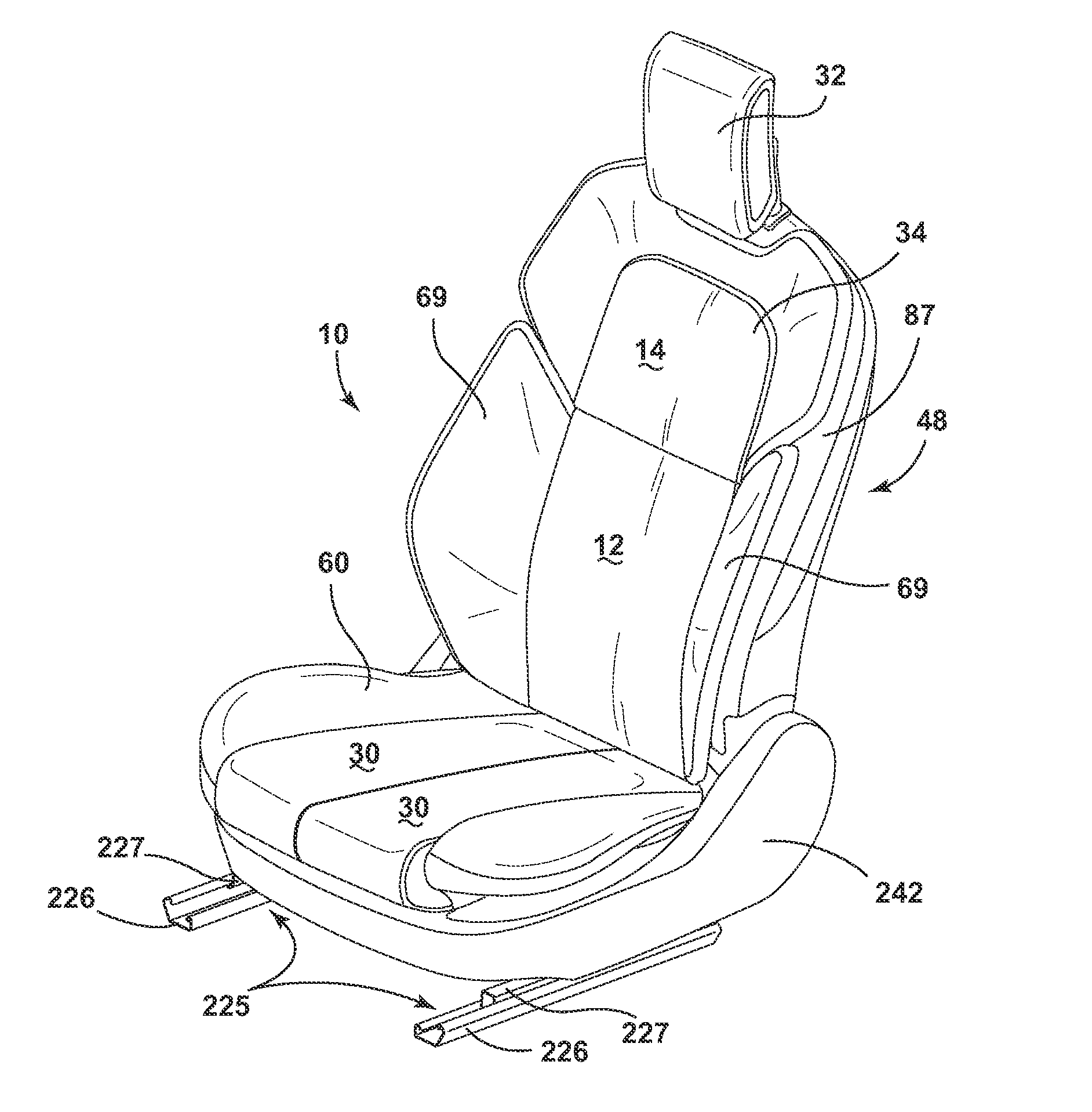 Thin seat with plastic matrix and thin foam