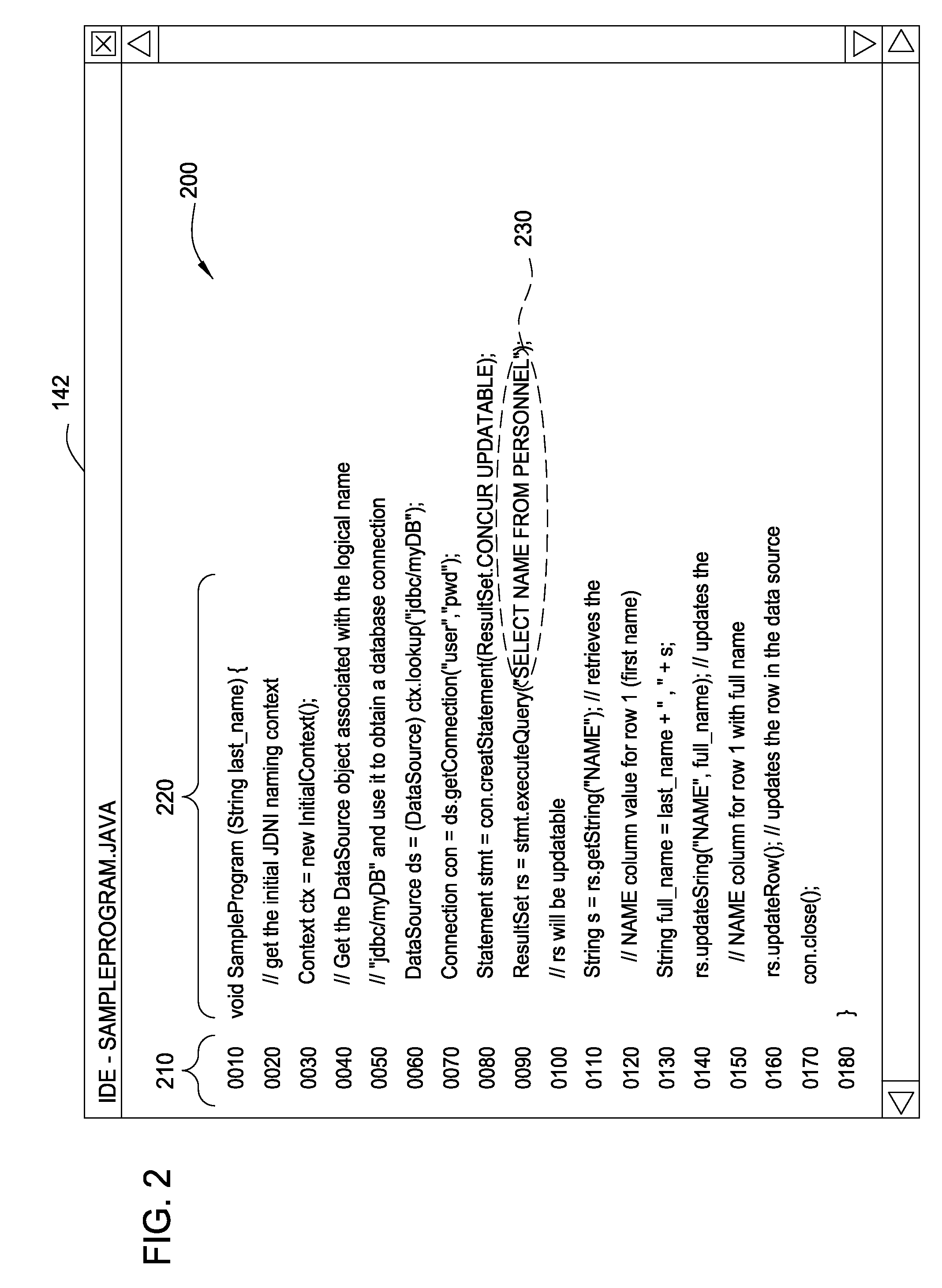 Displaying and refactoring programs that include database statements