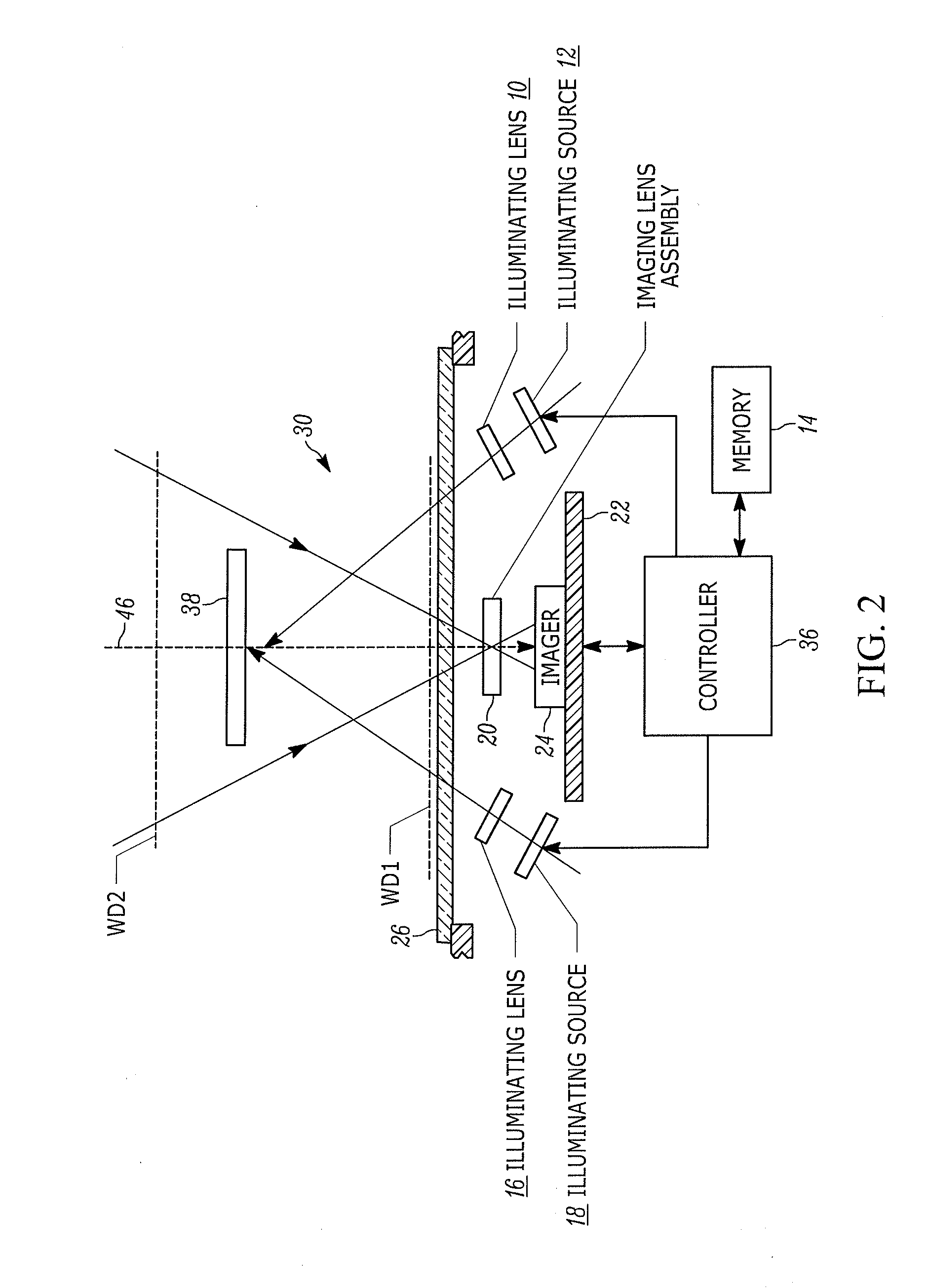 Arrangement for and method of imaging targets with improved light collecting efficiency over extended range of working distances