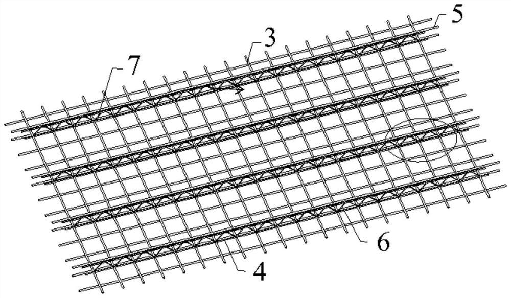 Support-free medium-long prefabricated rib truss rib composite plate structure and preparation method thereof