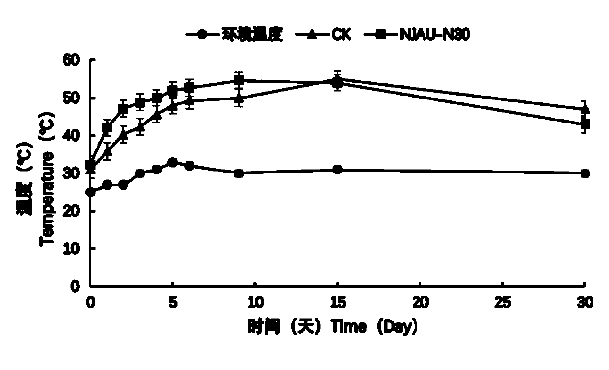 Bacillus high temperature bacteria NJAU-N30 for accelerating composting and decomposition and application thereof